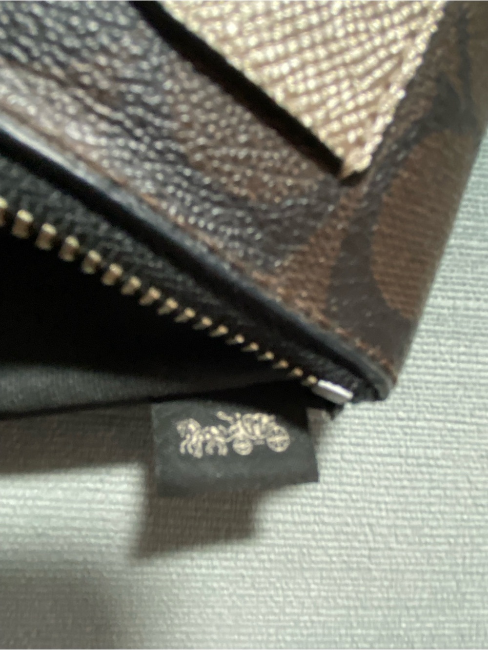 Coach Signature Two-Tone Brown Leather Zip Wristlet with Gold Metallic Pocket - Picture 11 of 14